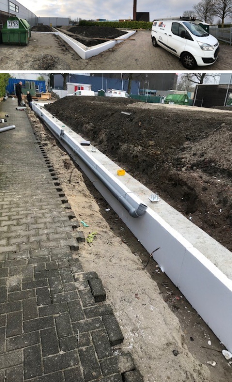 VST Uitbreiding bedrijfspand BVT bezig met aanbrengen hemelwaterafvoer aan de fundering 1